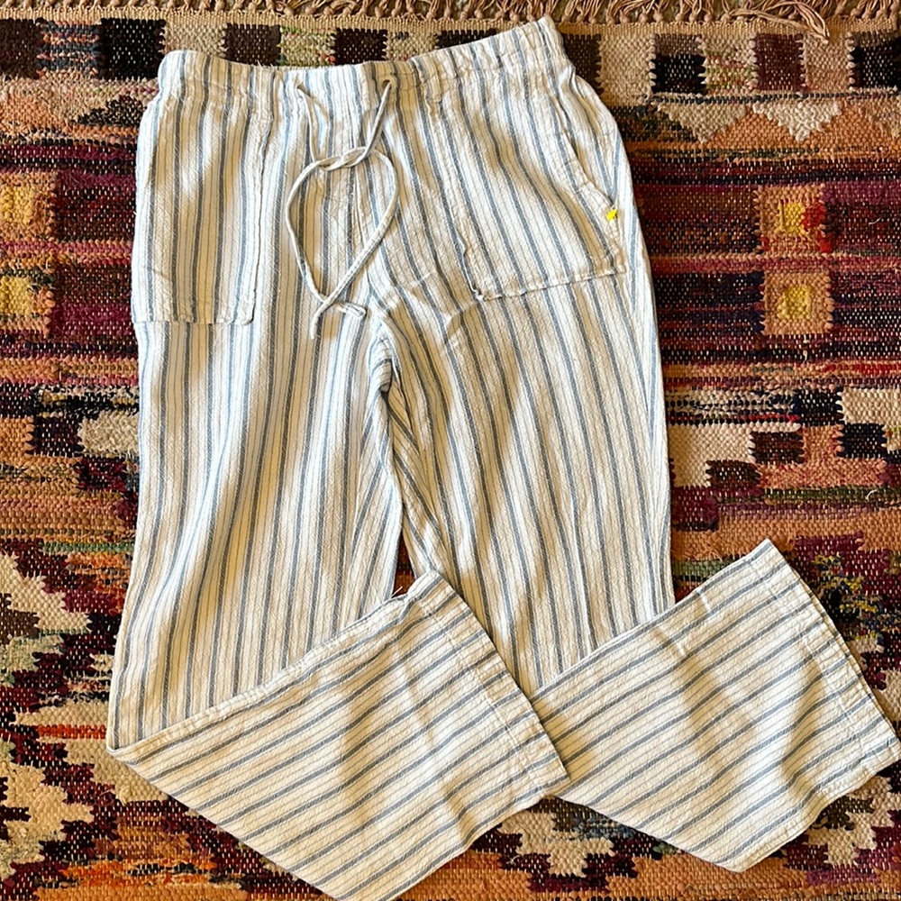 White and Blue Striped Linen Pants